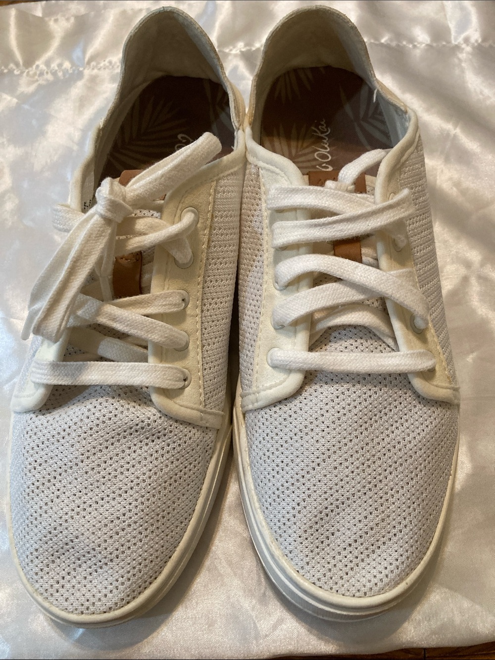 OluKai Cream White Mesh Lace-Up Sneakers